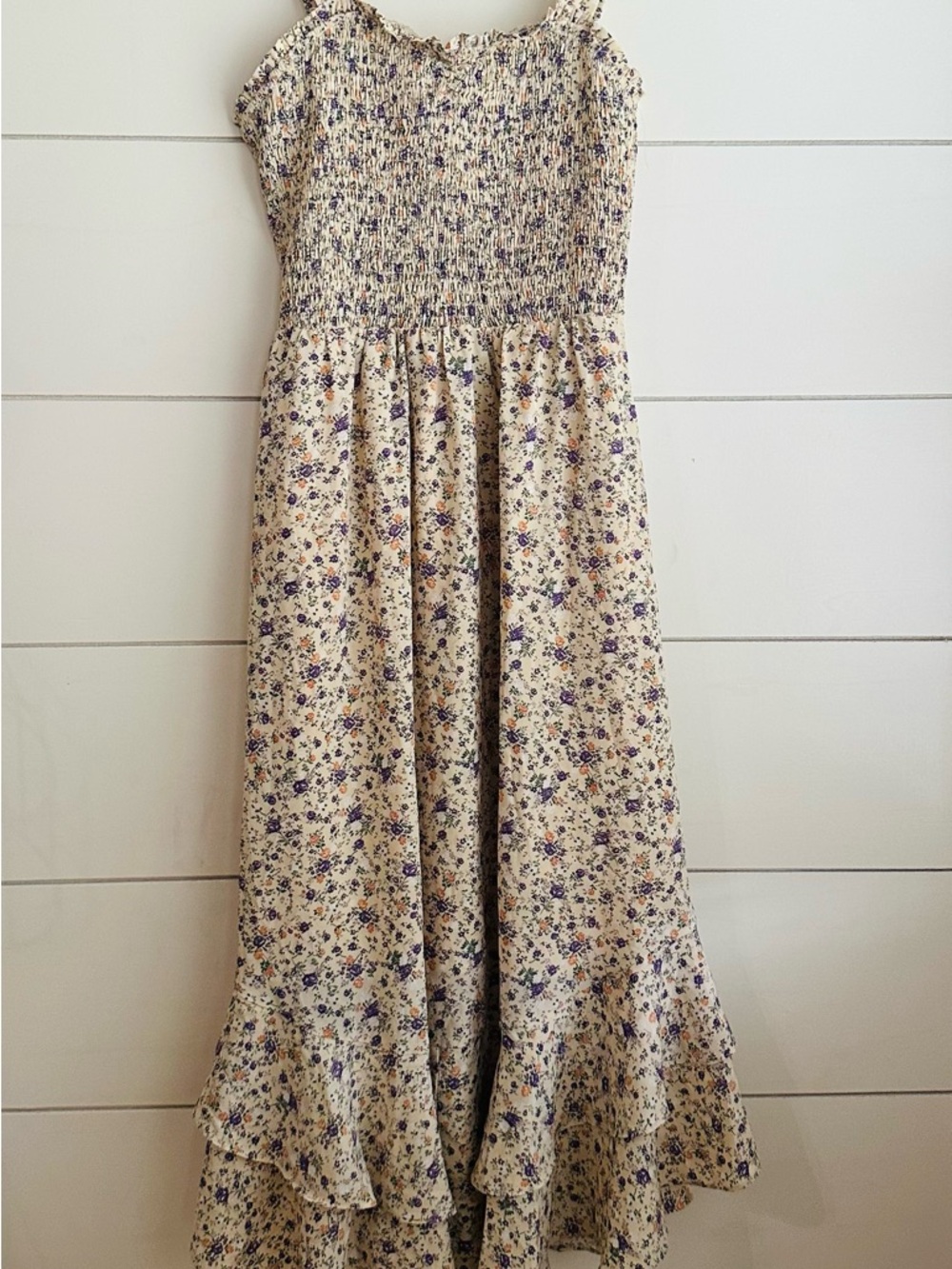 Grace Karin Cream Maxi Dress with Purple and Orange Floral Print